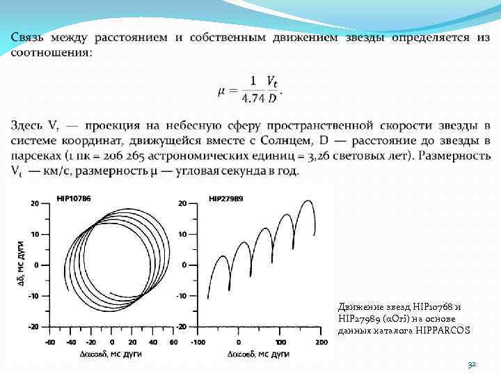  Движение звезд HIP 10768 и HIP 27989 (αOri) на основе данных каталога HIPPARCOS