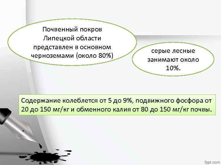 Почвенный покров Липецкой области представлен в основном черноземами (около 80%) серые лесные занимают около