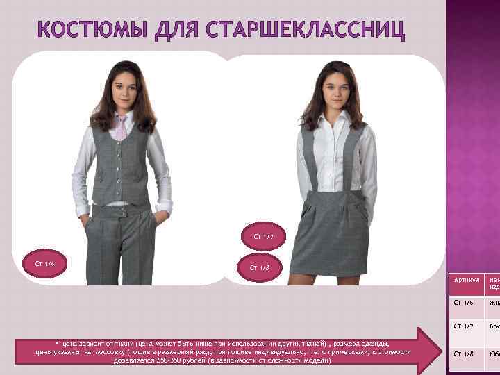 КОСТЮМЫ ДЛЯ СТАРШЕКЛАССНИЦ СТ 1/7 СТ 1/6 СТ 1/8 Артикул СТ 1/6 Жил СТ