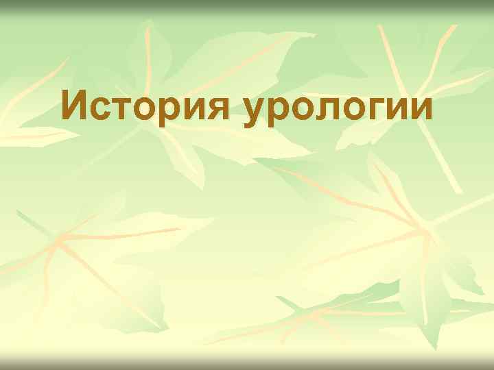 История урологии 