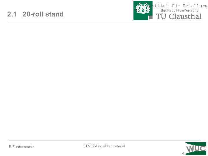 Institut für Metallurgi Werkstoffumformung 2. 1 20 -roll stand B Fundamentals TFV Rolling of