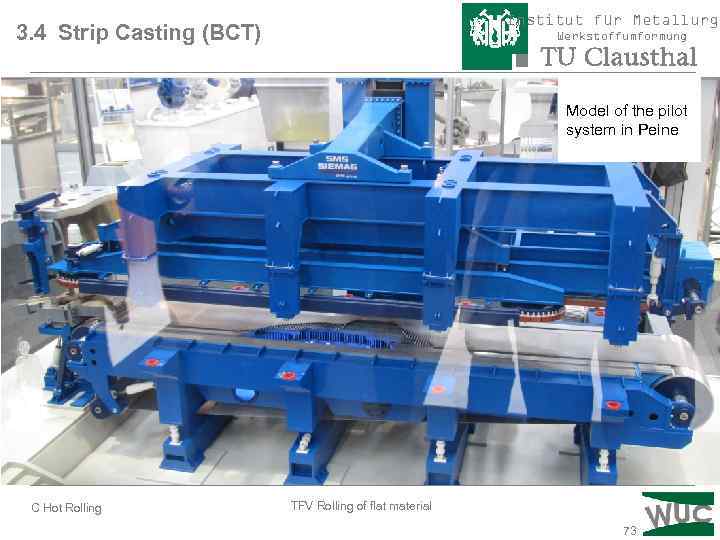 Institut für Metallurgi 3. 4 Strip Casting (BCT) Werkstoffumformung Model of the pilot system