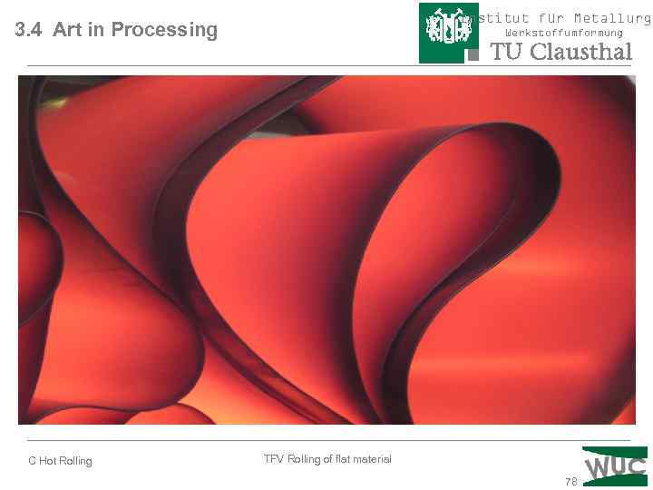 Institut für Metallurgi 3. 4 Art in Processing C Hot Rolling Werkstoffumformung TFV Rolling