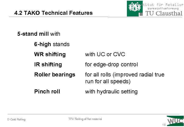 Institut für Metallurg 4. 2 TAKO Technical Features Werkstoffumformung 5 -stand mill with 6