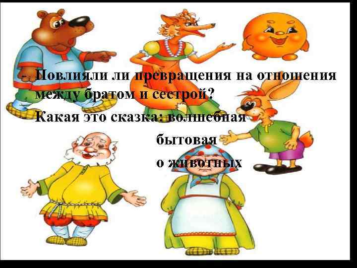 - Повлияли ли превращения на отношения между братом и сестрой? - Какая это сказка: