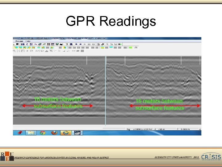 GPR Readings 16 meters between subsurface features 