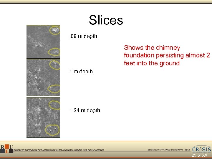 Slices. 68 m depth Shows the chimney foundation persisting almost 2 feet into the