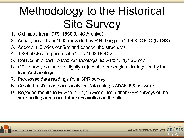 Methodology to the Historical Site Survey 1. 2. 3. 4. 5. 6. Old maps