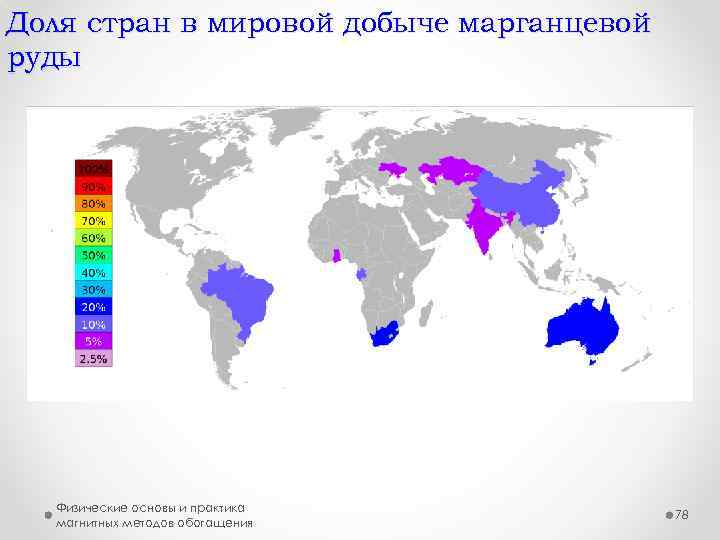 Доля стран в мировой добыче марганцевой руды Физические основы и практика магнитных методов обогащения