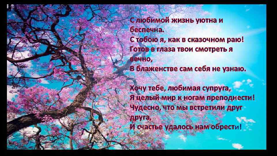 С любимой жизнь уютна и беспечна. С тобою я, как в сказочном раю! Готов