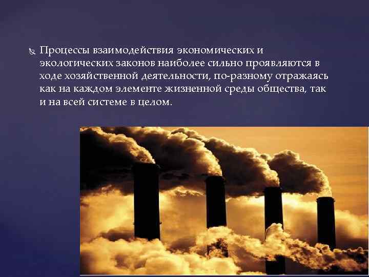  Процессы взаимодействия экономических и экологических законов наиболее сильно проявляются в ходе хозяйственной деятельности,