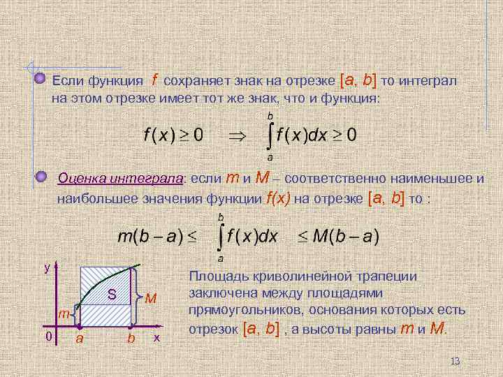 Если функция f сохраняет знак на отрезке [a, b] то интеграл на этом отрезке