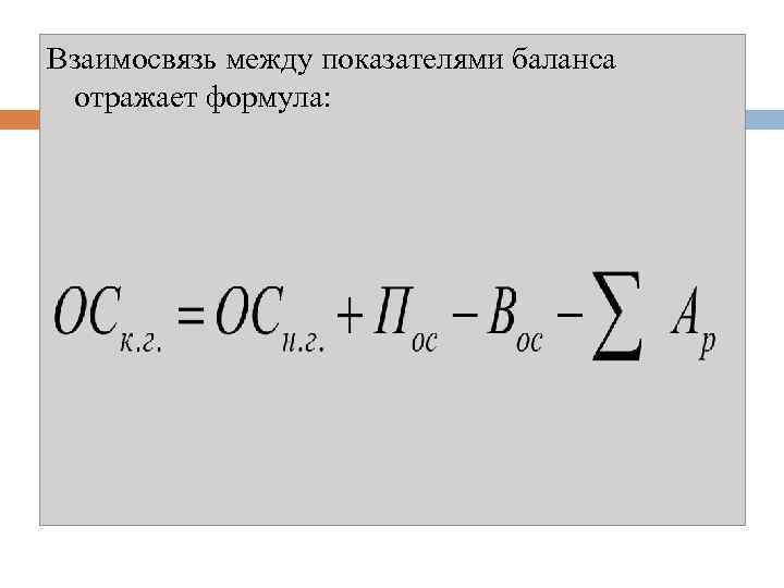 Взаимосвязь между показателями баланса отражает формула: 