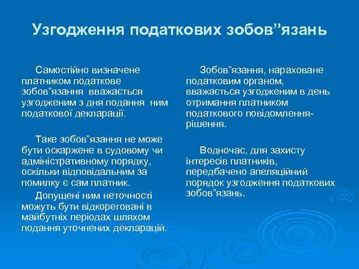 Узгодження податкових зобов”язань Самостійно визначене платником податкове зобов”язання вважається узгодженим з дня подання ним