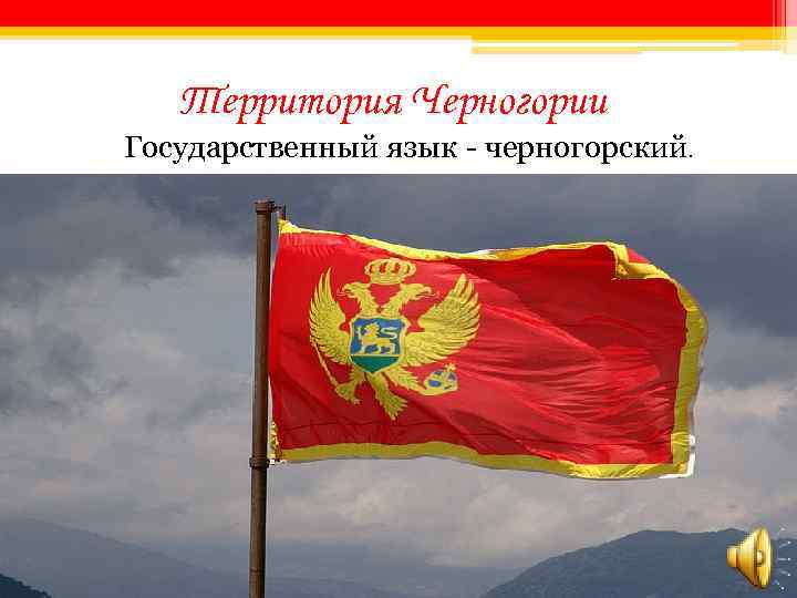 Территория Черногории Государственный язык - черногорский. 
