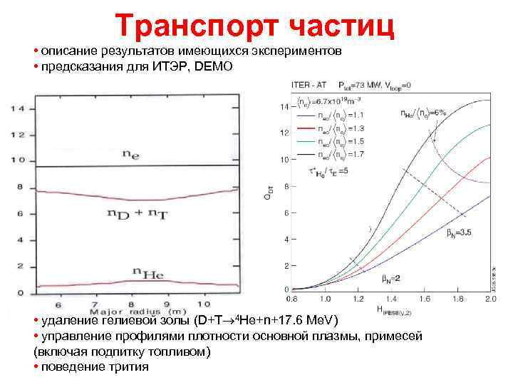 Транспорт частиц • описание результатов имеющихся экспериментов • предсказания для ИТЭР, DEMO • удаление