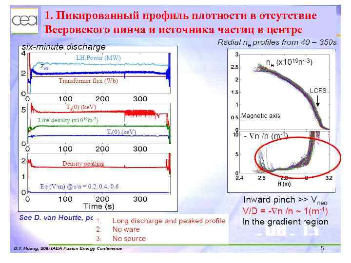 1. Пикированный профиль плотности в отсутствие Вееровского пинча и источника частиц в центре 