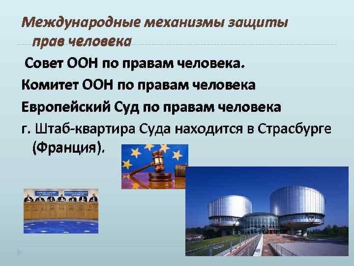Международные механизмы защиты прав человека Совет ООН по правам человека. Комитет ООН по правам