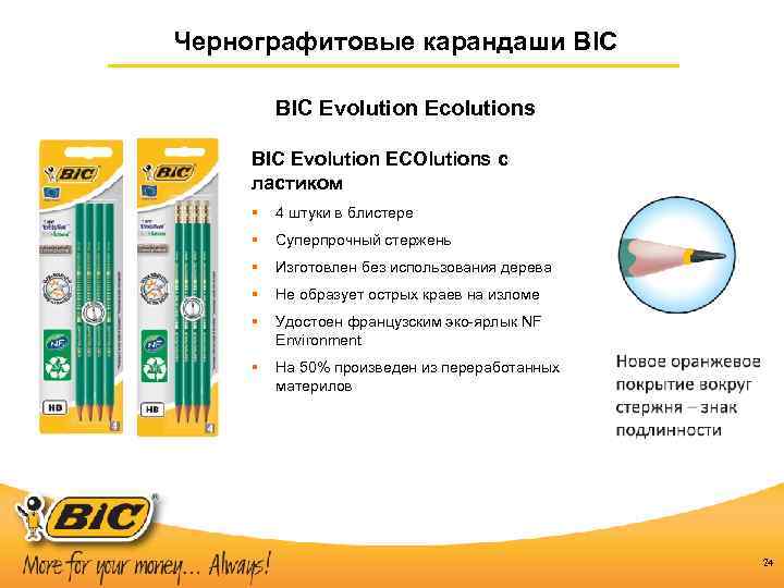 Чернографитовые карандаши BIC Evolution Ecolutions BIC Evolution ECOlutions с ластиком § 4 штуки в
