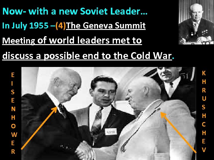 Now- with a new Soviet Leader… In July 1955 –(4)The Geneva Summit Meeting of