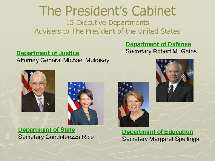 The President’s Cabinet 15 Executive Departments Advisers to The President of the United States