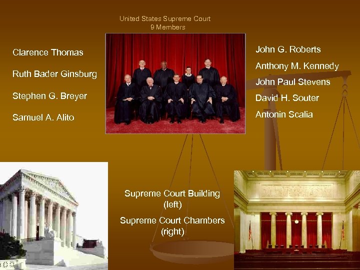 United States Supreme Court 9 Members John G. Roberts Clarence Thomas Anthony M. Kennedy