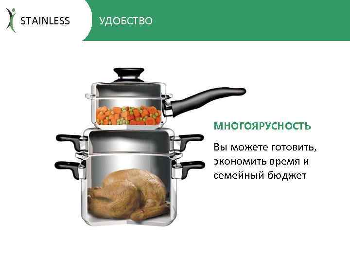 STAINLESS УДОБСТВО МНОГОЯРУСНОСТЬ Вы можете готовить, экономить время и семейный бюджет 