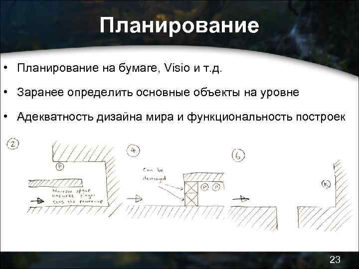 Планирование • Планирование на бумаге, Visio и т. д. • Заранее определить основные объекты