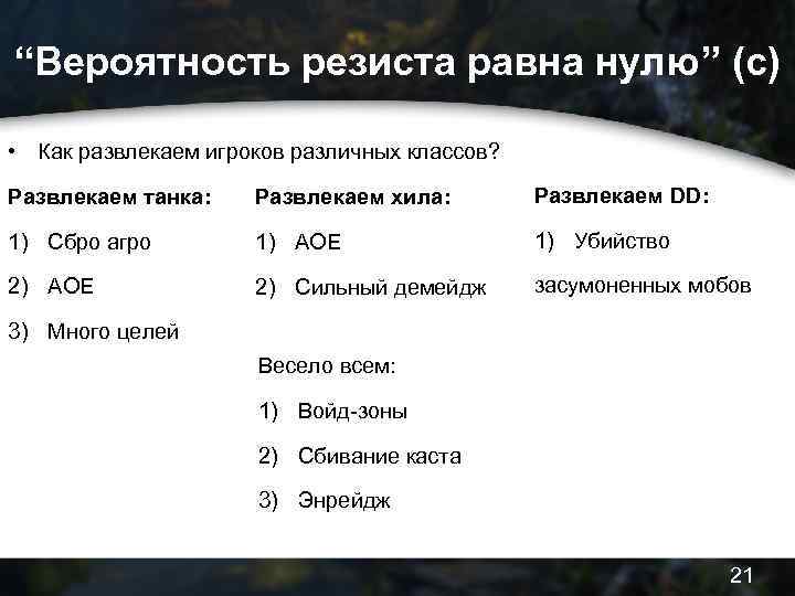 “Вероятность резиста равна нулю” (c) • Как развлекаем игроков различных классов? Развлекаем танка: Развлекаем