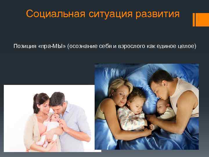 Социальная ситуация развития Позиция «пра-МЫ» (осознание себя и взрослого как единое целое) 