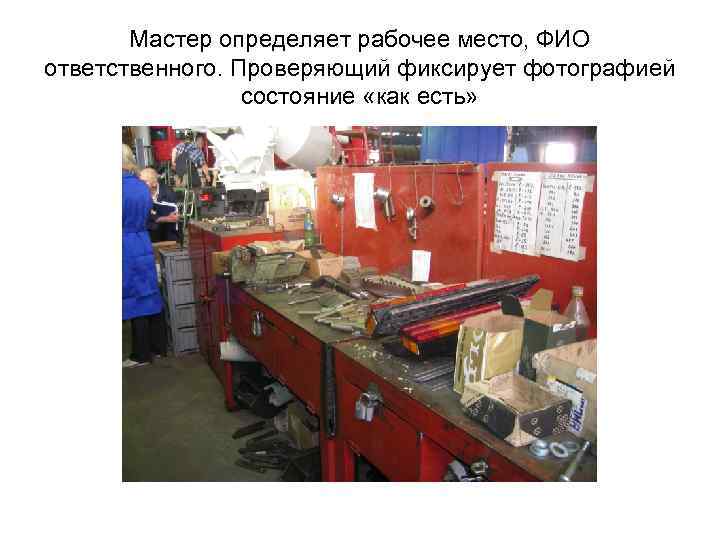 Мастер определяет рабочее место, ФИО ответственного. Проверяющий фиксирует фотографией состояние «как есть» 
