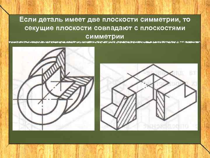 Если деталь имеет две плоскости симметрии, то секущие плоскости совпадают с плоскостями симметрии 