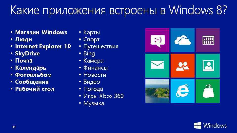  • • • Магазин Windows Люди Internet Explorer 10 Sky. Drive Почта Календарь