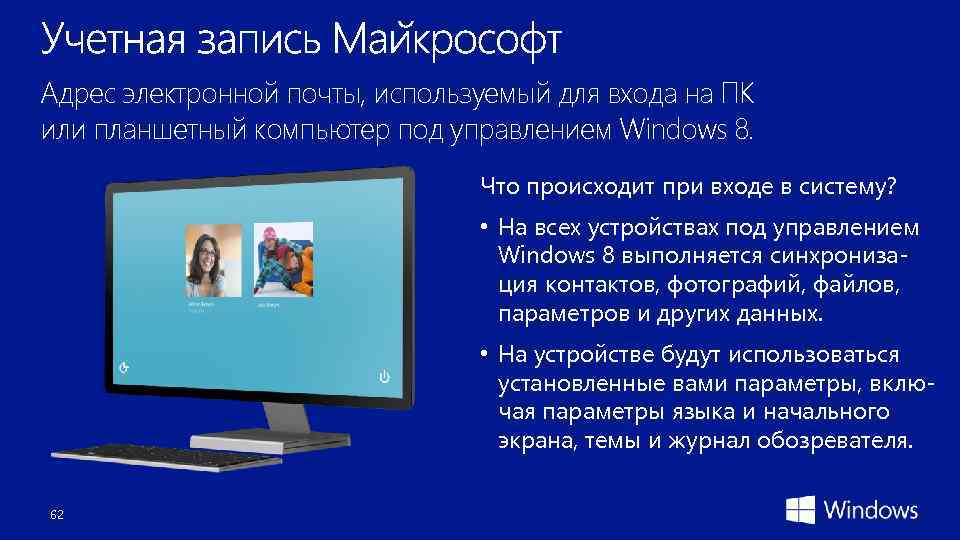 Адрес электронной почты, используемый для входа на ПК или планшетный компьютер под управлением Windows