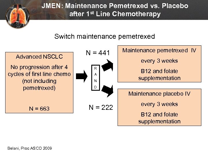 JMEN: Maintenance Pemetrexed vs. Placebo after 1 st Line Chemotherapy Switch maintenance pemetrexed Advanced