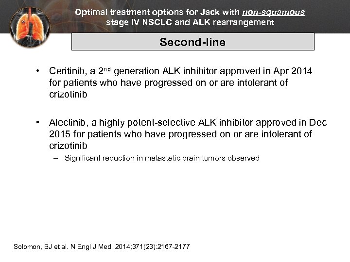 Optimal treatment options for Jack with non-squamous stage IV NSCLC and ALK rearrangement Second-line