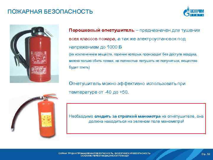 ПОЖАРНАЯ БЕЗОПАСНОСТЬ Порошковый огнетушитель – предназначен для тушения всех классов пожара, а так же