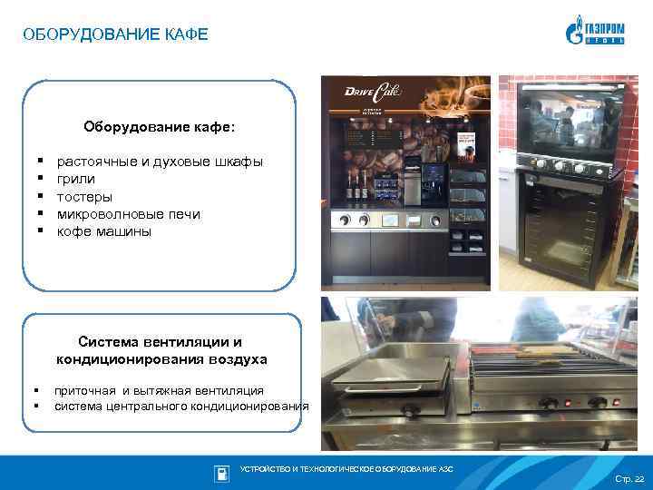 ОБОРУДОВАНИЕ КАФЕ Оборудование кафе: § § § растоячные и духовые шкафы грили тостеры микроволновые