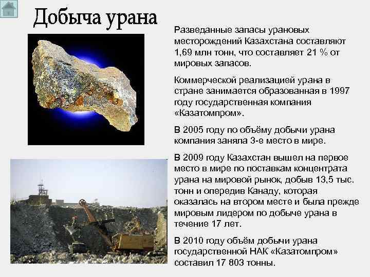 Разведанные запасы урановых месторождений Казахстана составляют 1, 69 млн тонн, что составляет 21 %