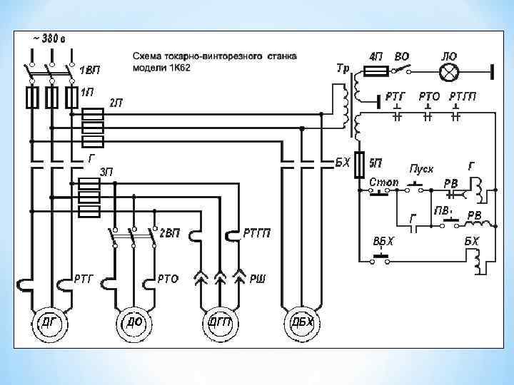 Электропривод и схема управления токарно-винторезного станка 1к62