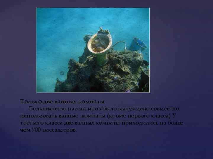 Только две ванных комнаты Большинство пассажиров было вынуждено совместно использовать ванные комнаты (кроме первого