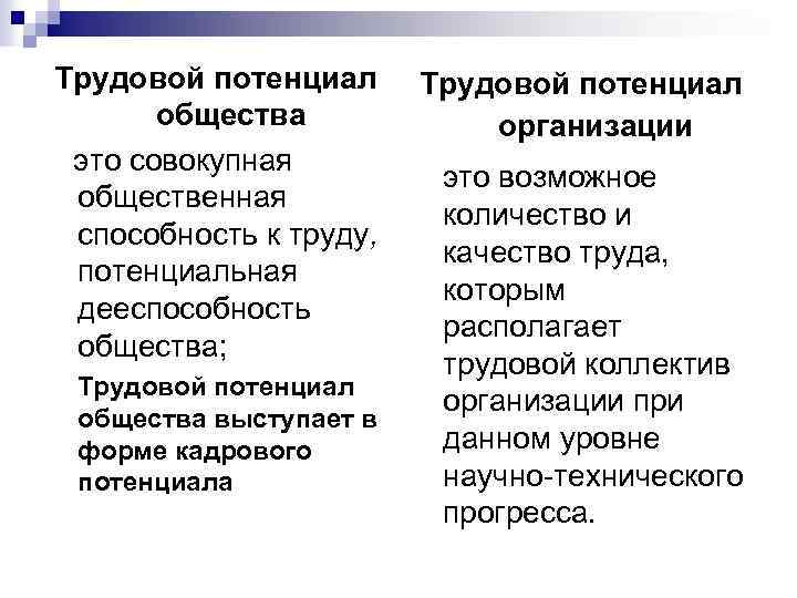 Трудовой потенциал общества это совокупная общественная способность к труду, потенциальная дееспособность общества; Трудовой потенциал