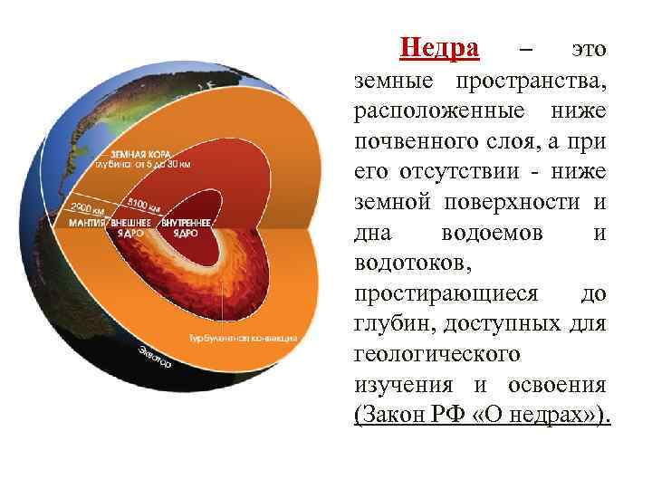 Недра – это земные пространства, расположенные ниже почвенного слоя, а при его отсутствии -