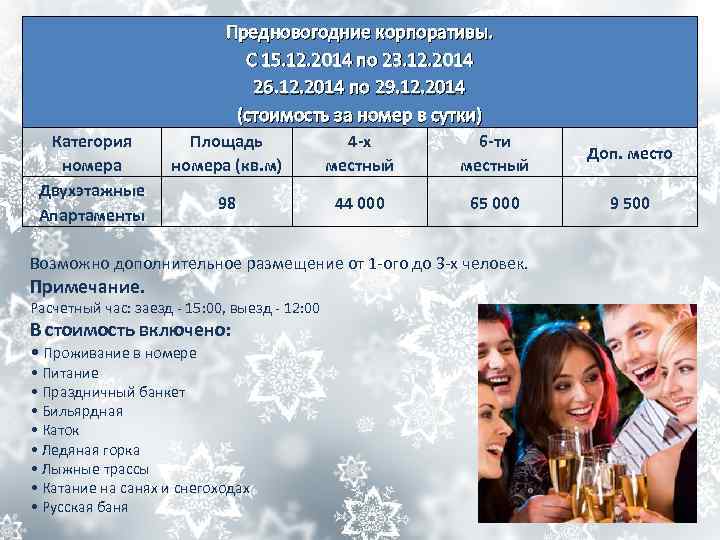 Предновогодние корпоративы. С 15. 12. 2014 по 23. 12. 2014 26. 12. 2014 по