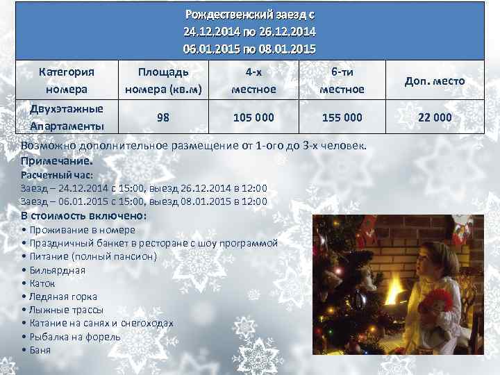 Рождественский заезд с 24. 12. 2014 по 26. 12. 2014 06. 01. 2015 по