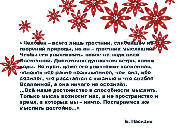  «Человек – всего лишь тростник, слабейшее из творений природы, но он – тростник