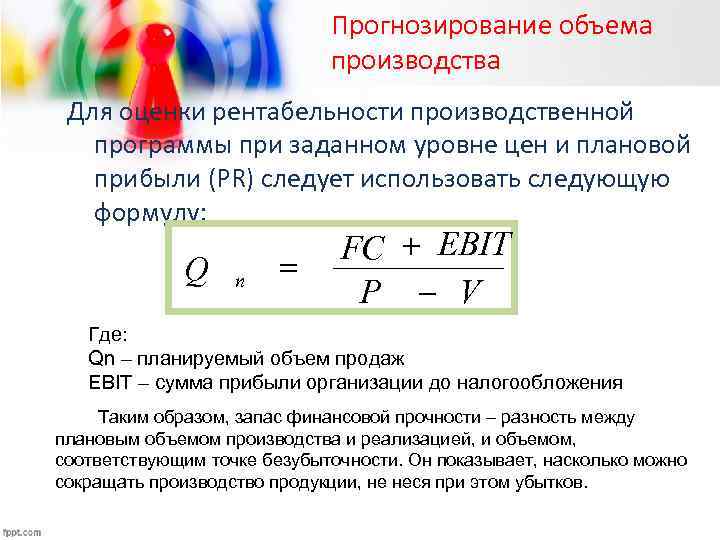 Прогнозирование объема производства Для оценки рентабельности производственной программы при заданном уровне цен и плановой