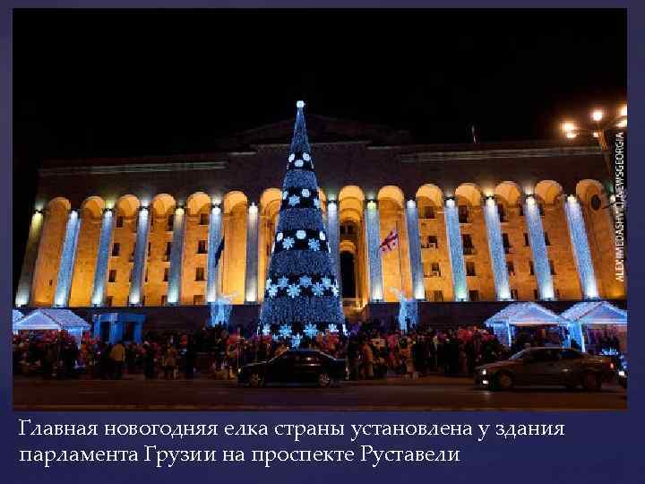 Главная новогодняя елка страны установлена у здания парламента Грузии на проспекте Руставели 
