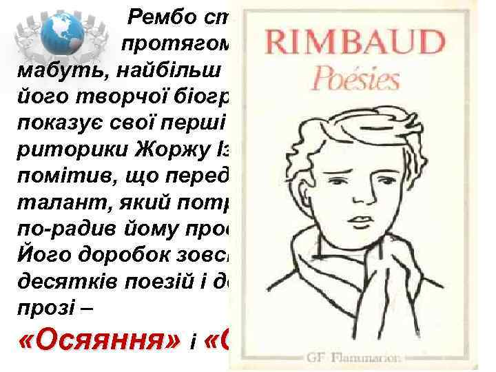  Рембо створював вірші лише протягом кількох років це, мабуть, найбільш вражаючий факт його