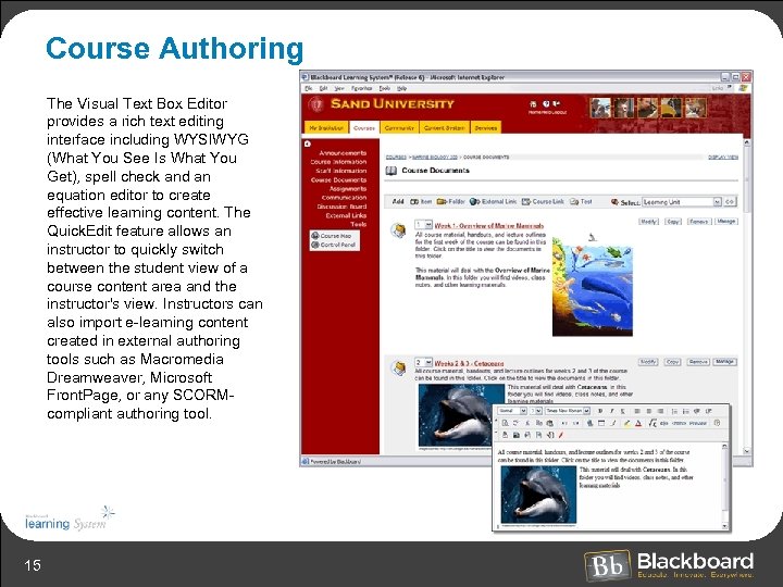 Course Authoring The Visual Text Box Editor provides a rich text editing interface including